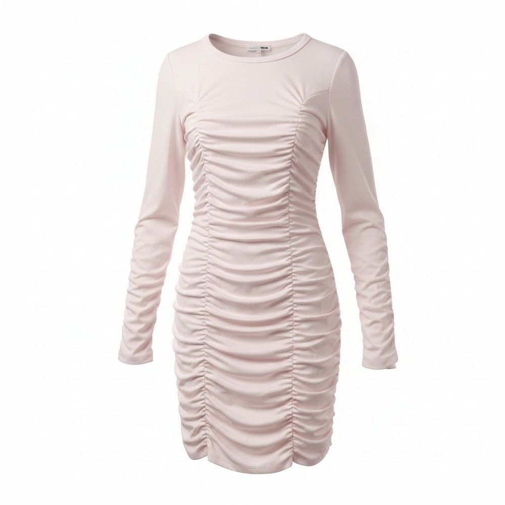 Mini Dress Fashion Nova S Womens Pink Excellent Ruched Long Sleeve Bodycon